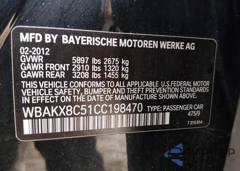 2012 BMW Activehybrid 750Li from USA, damaged, VIN WBAKX8C51CC198470